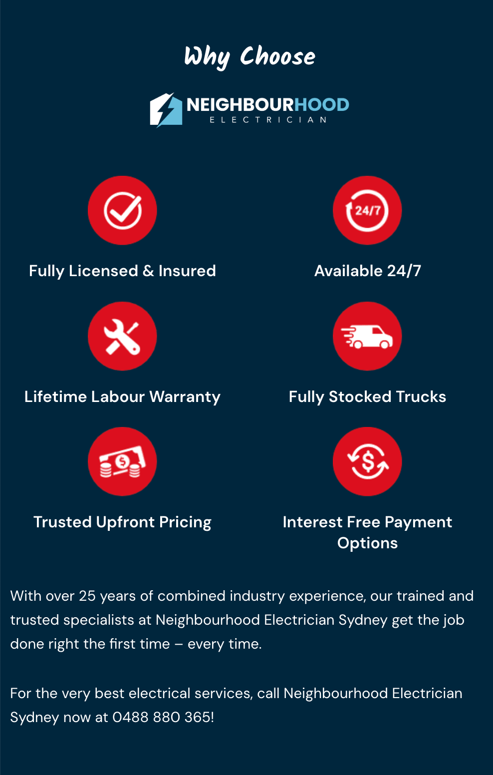 Call Eastern Suburbs Electrician 0421 772 661